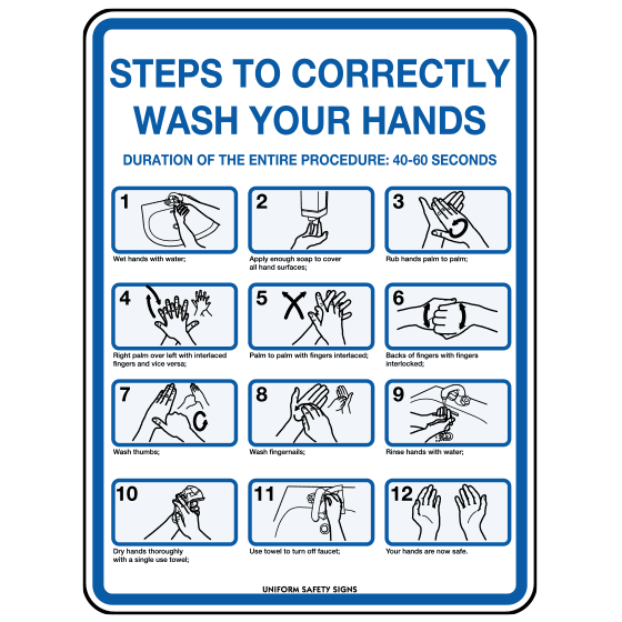 Aerosupplies Steps To Correctly Wash Your Hands Sign Poly Aero