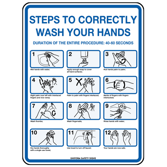 Poly Hand Washing Steps Sign 30 x 22.5cm>
