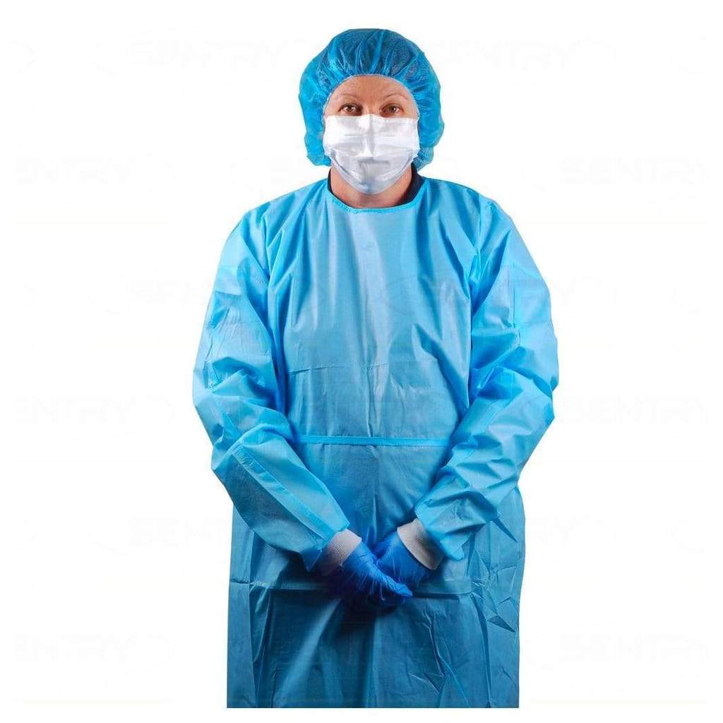 Disposable Blue Fluid Resistant Gown (Non-Sterile)>