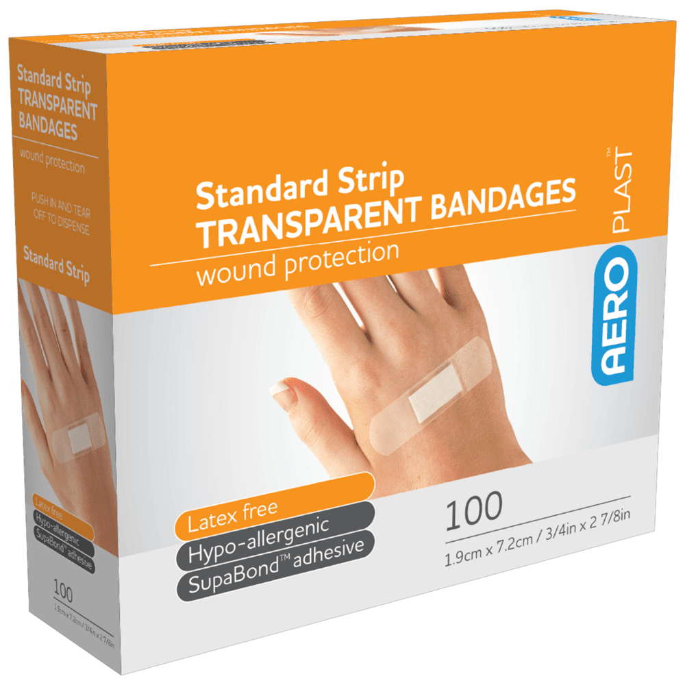 AEROPLAST Transparent Standard Strip 7.2 x 1.9cm Box/100>